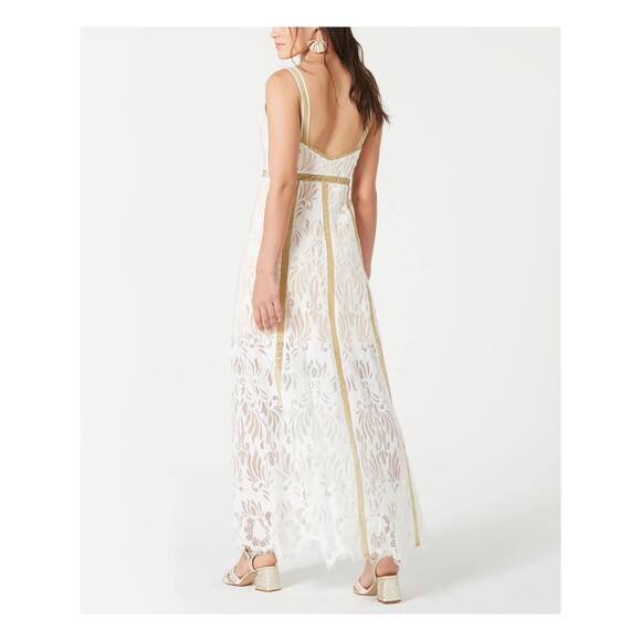 Anthropologie Foxiedox White Gold Lace Sleeveless Maxi Dress Size Small - Picture 2 of 15